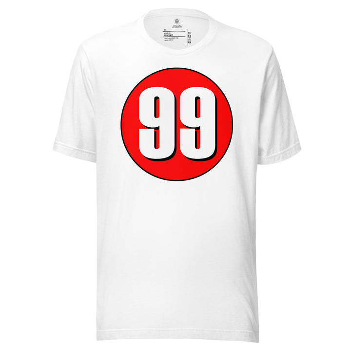 Unisex t-shirt: White on Red 99