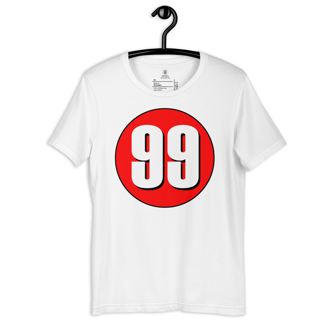 Unisex t-shirt: White on Red 99