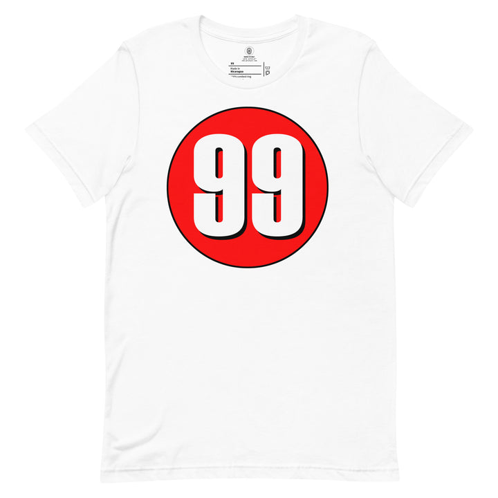 Unisex t-shirt: White on Red 99