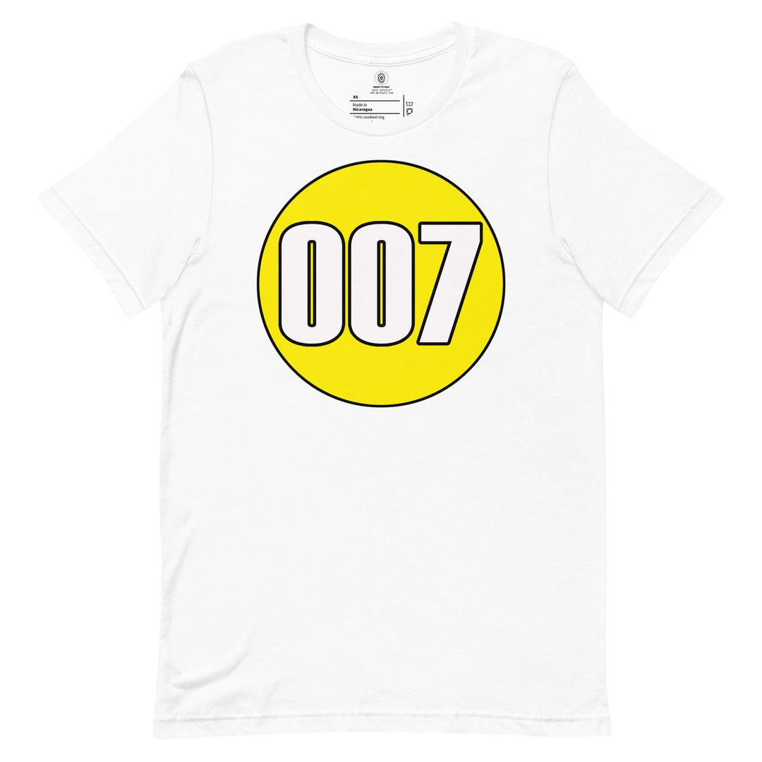 Unisex t-shirt: White on Yellow 007