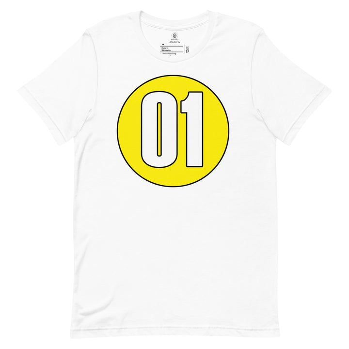 Unisex t-shirt: White on Yellow 01