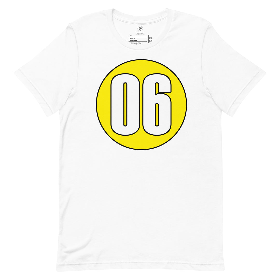 Unisex t-shirt: White on Yellow 06