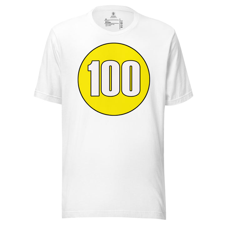 Unisex t-shirt: White on Yellow 100