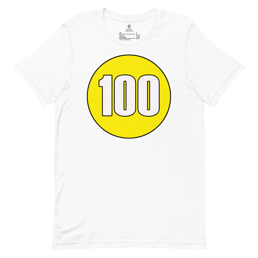 Unisex t-shirt: White on Yellow 100