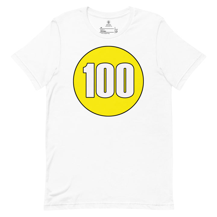 Unisex t-shirt: White on Yellow 100