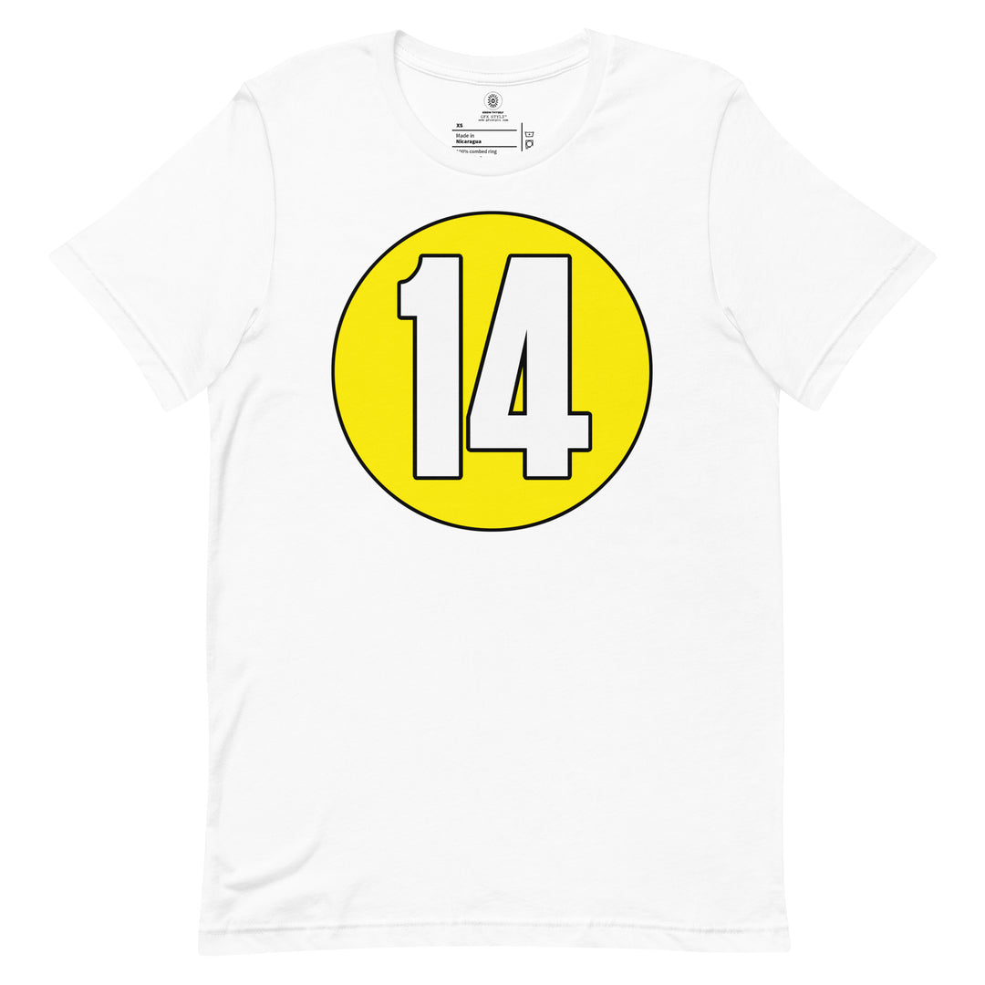 Unisex t-shirt: White on Yellow 14