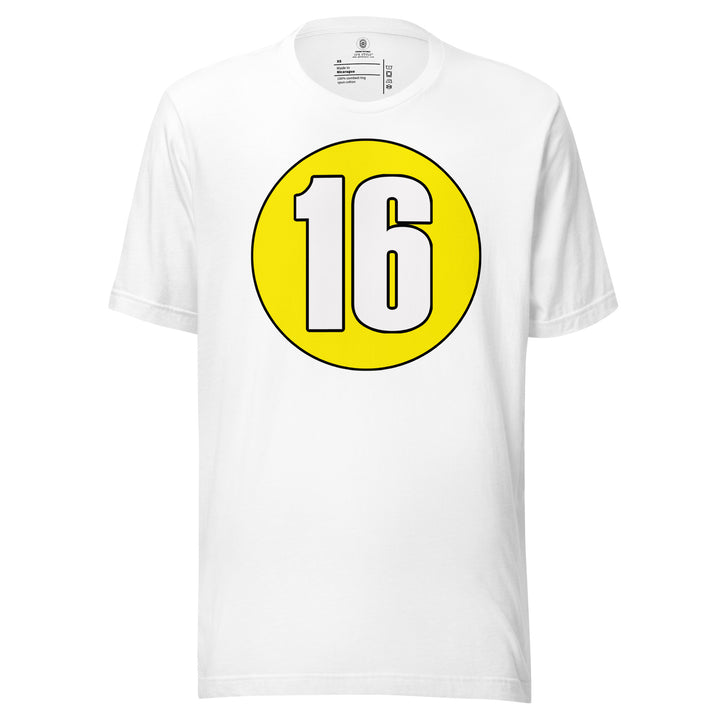 Unisex t-shirt: White on Yellow 16