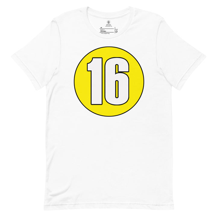 Unisex t-shirt: White on Yellow 16