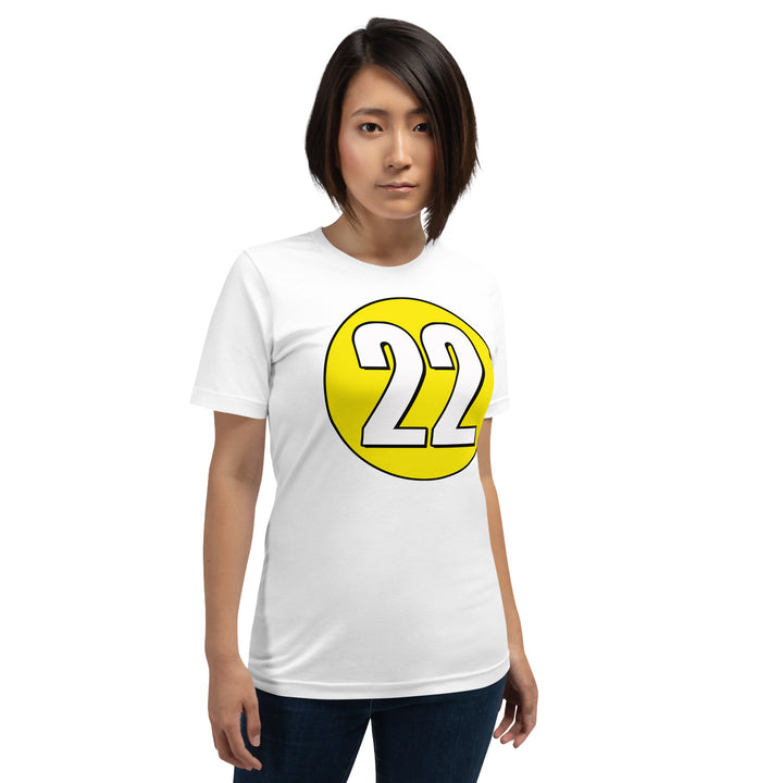 Unisex t-shirt: White on Yellow 22