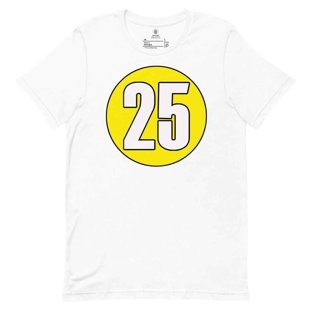 Unisex t-shirt: White on Yellow 25