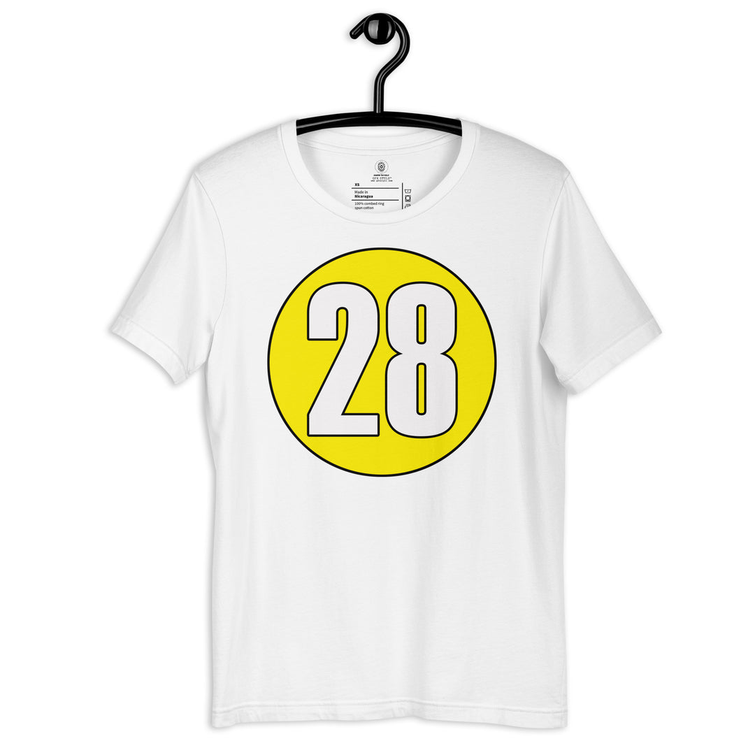 Unisex t-shirt: White on Yellow 28