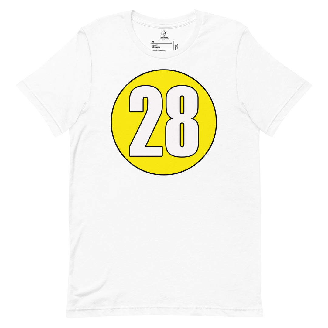 Unisex t-shirt: White on Yellow 28