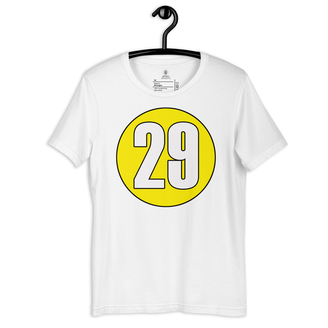 Unisex t-shirt: White on Yellow 29