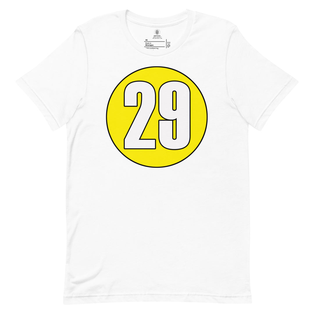 Unisex t-shirt: White on Yellow 29