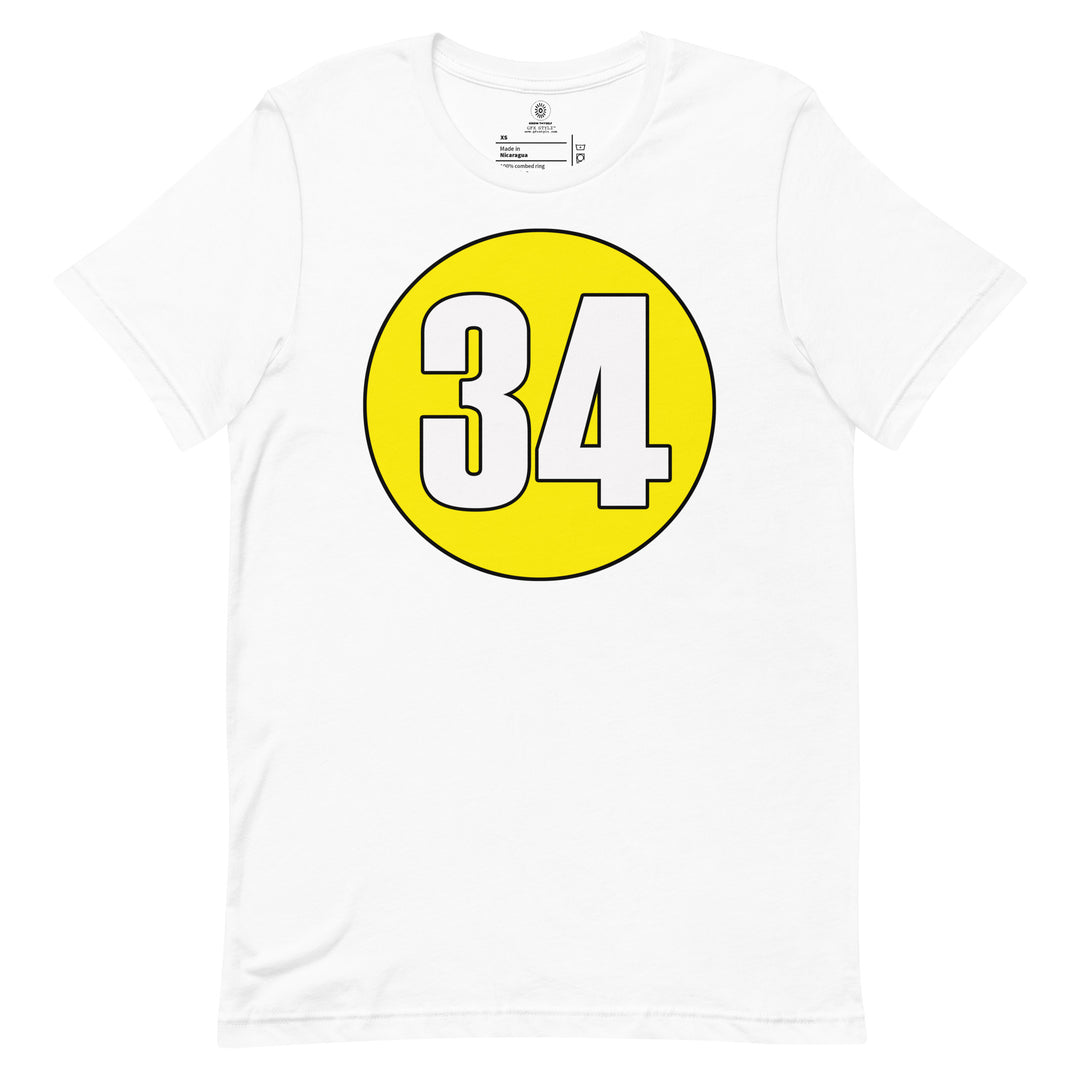 Unisex t-shirt: White on Yellow 34