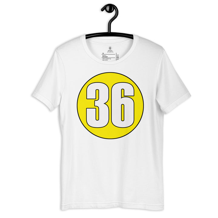 Unisex t-shirt: White on Yellow 36