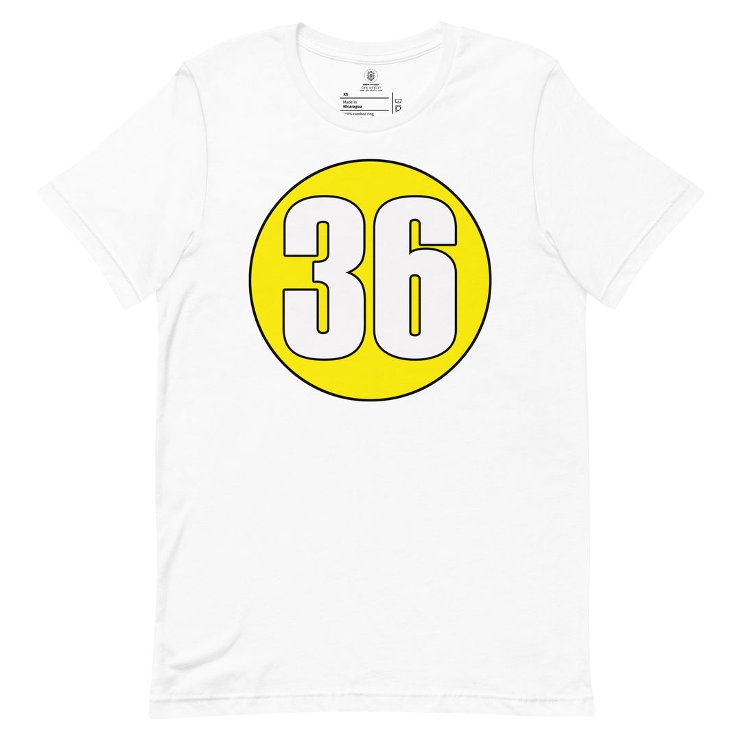 Unisex t-shirt: White on Yellow 36