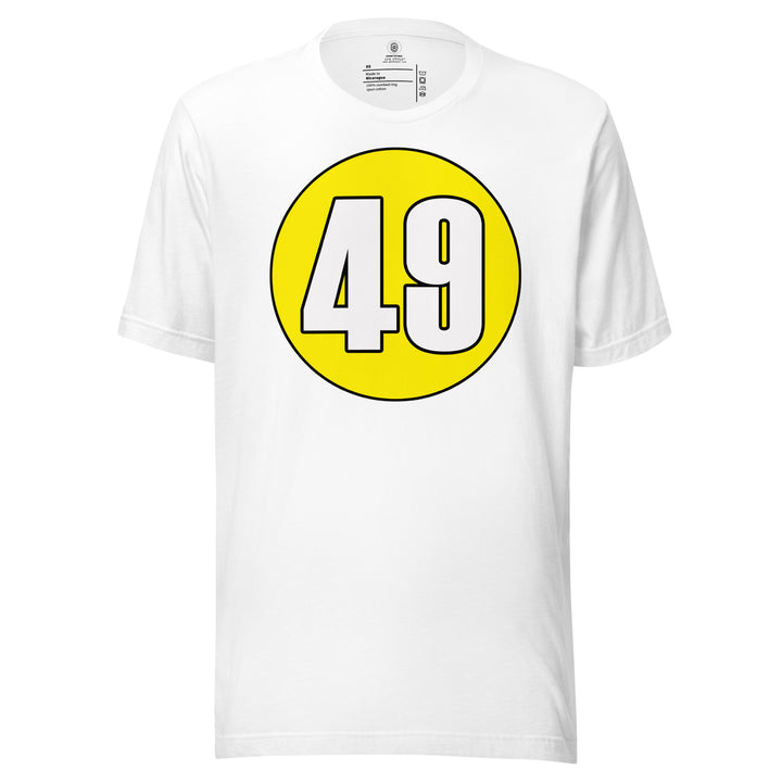 Unisex t-shirt: White on Yellow 49