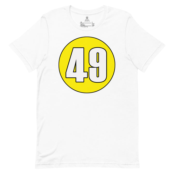 Unisex t-shirt: White on Yellow 49