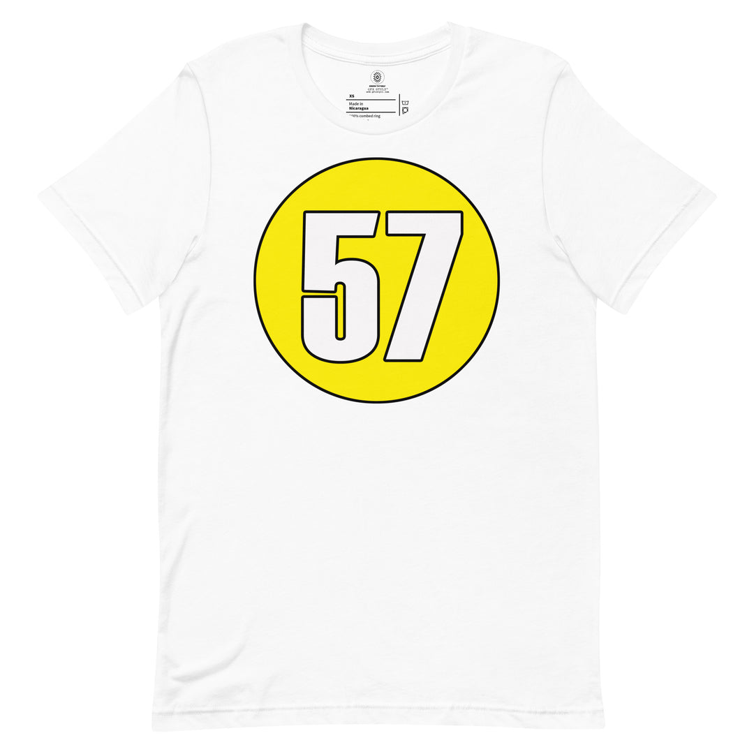 Unisex t-shirt: White on Yellow 57