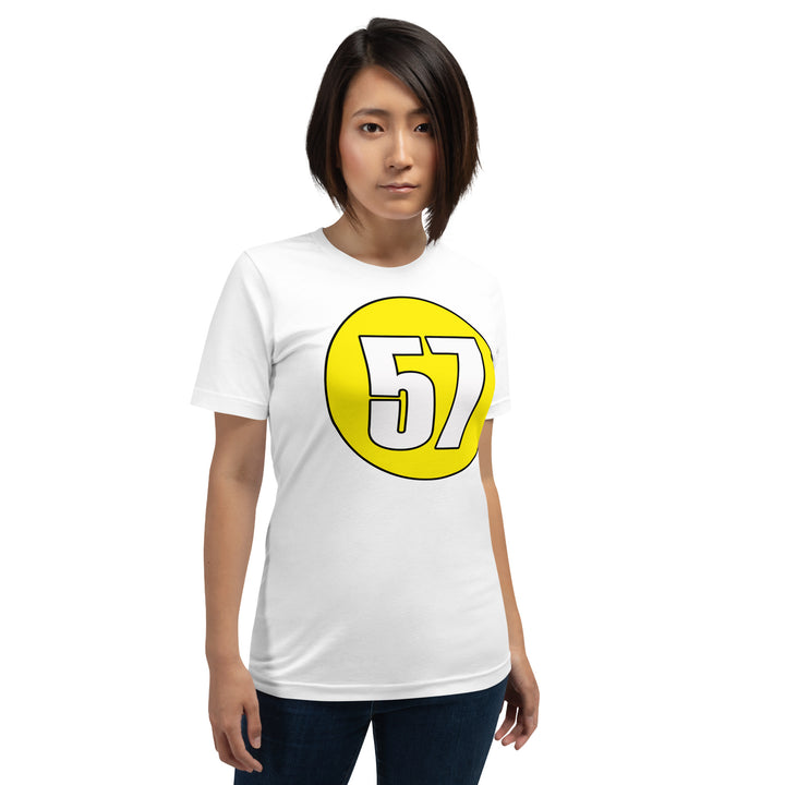 Unisex t-shirt: White on Yellow 57