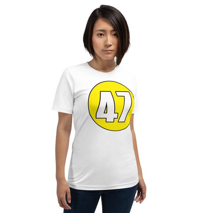 Unisex t-shirt: White on Yellow 47