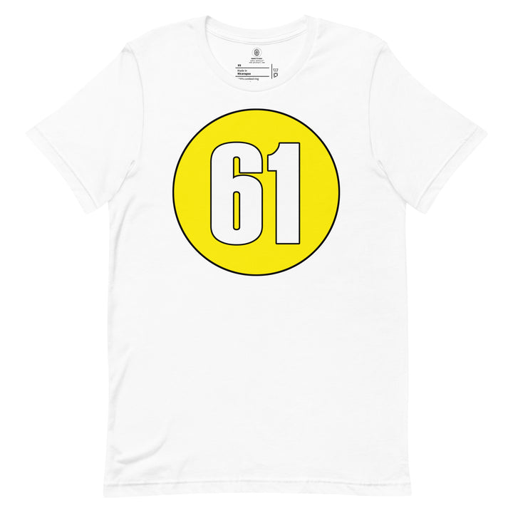 Unisex t-shirt: White on Yellow 61