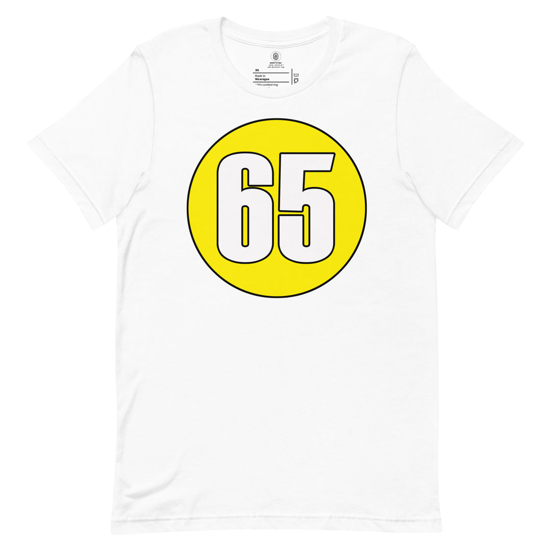 Unisex t-shirt: White on Yellow 65