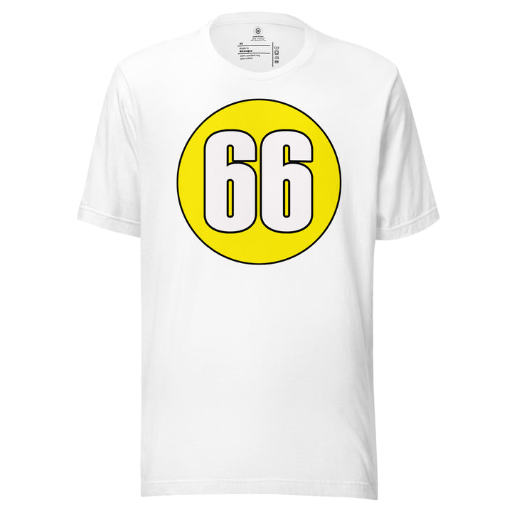 Unisex t-shirt: White on Yellow 66