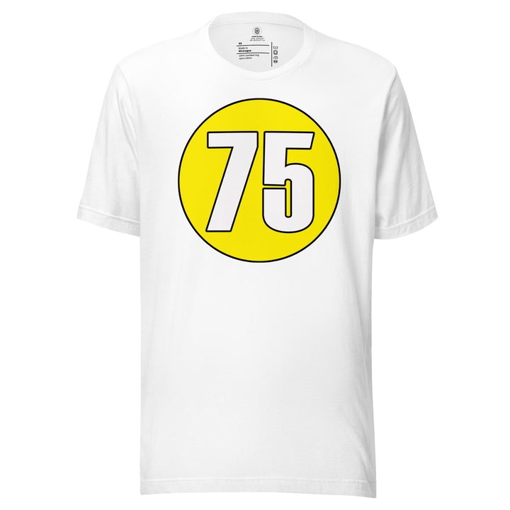 Unisex t-shirt: White on Yellow 75