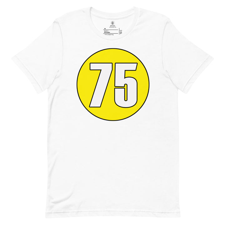 Unisex t-shirt: White on Yellow 75