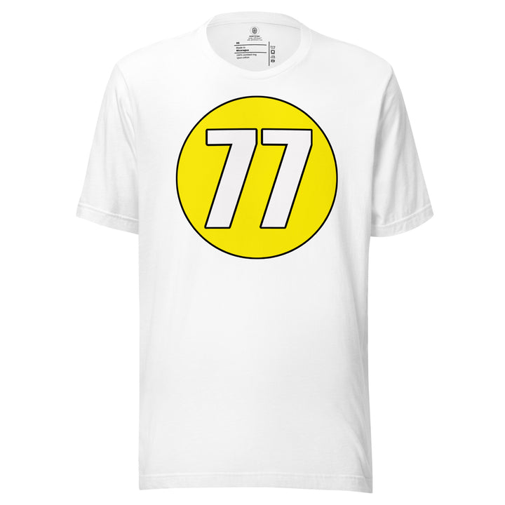 Unisex t-shirt: White on Yellow 77