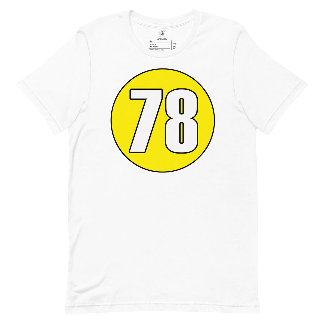 Unisex t-shirt: White on Yellow 78