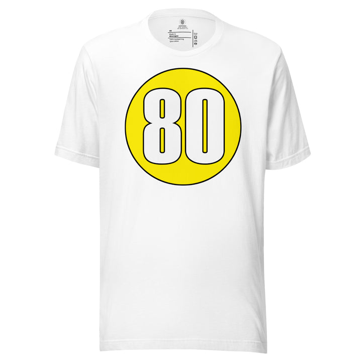 Unisex t-shirt: White on Yellow 80