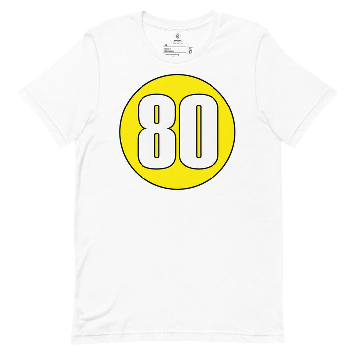 Unisex t-shirt: White on Yellow 80