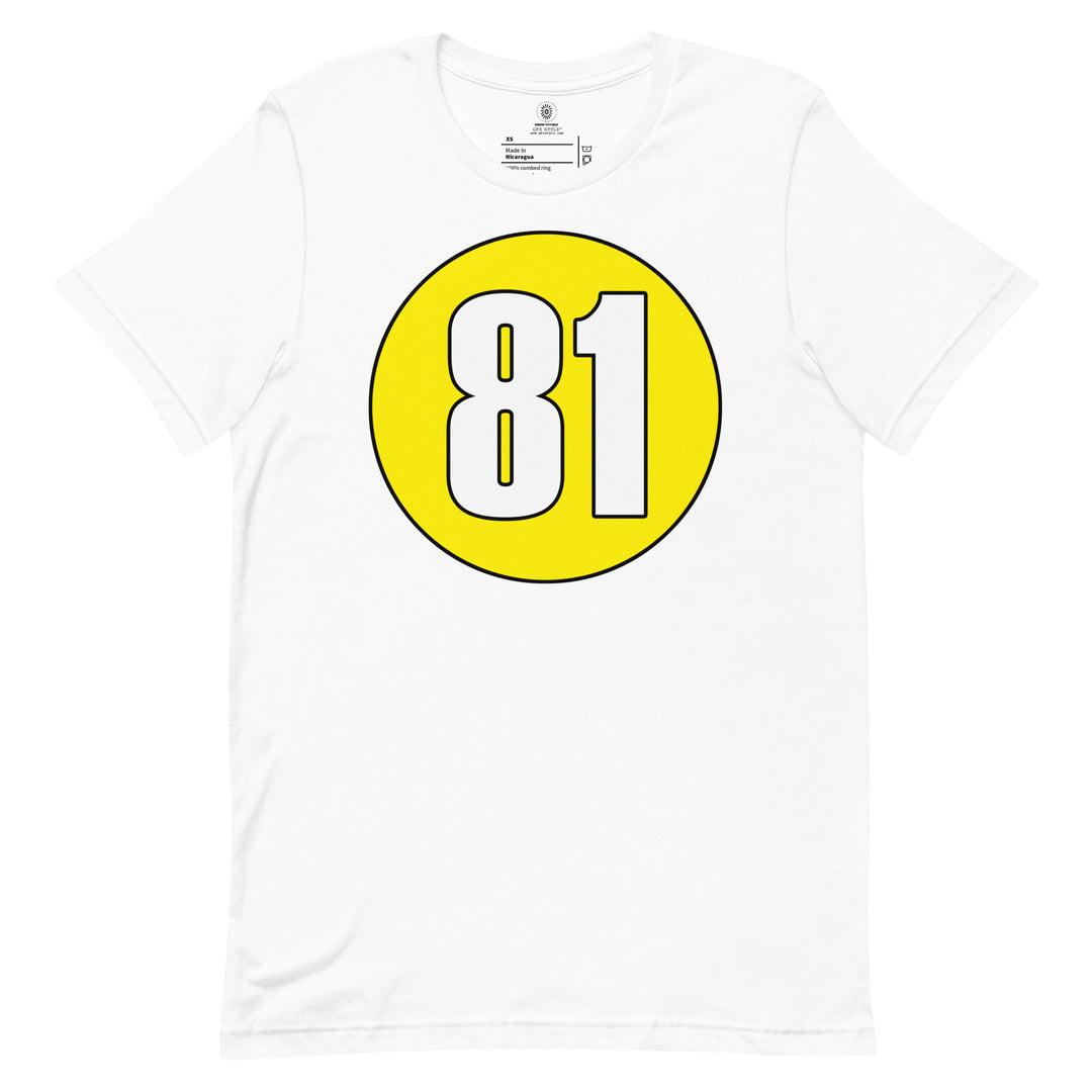 Unisex t-shirt: White on Yellow 81