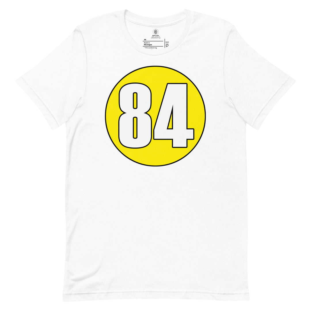 Unisex t-shirt: White on Yellow 84