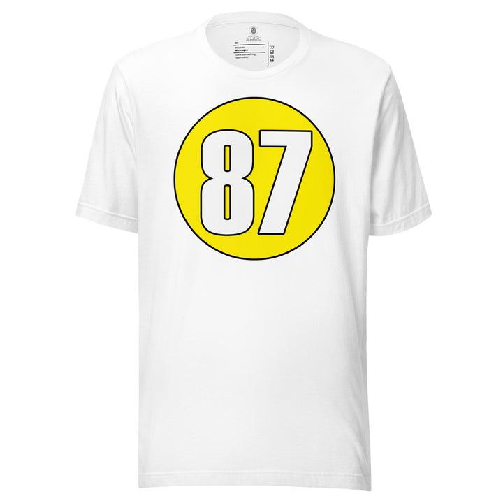 Unisex t-shirt: White on Yellow 87