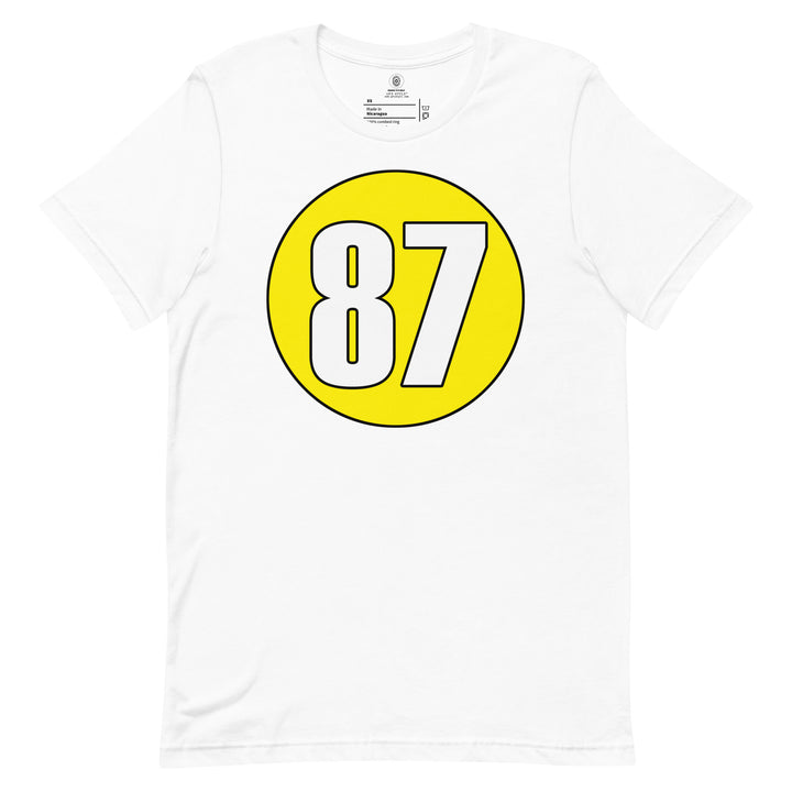 Unisex t-shirt: White on Yellow 87