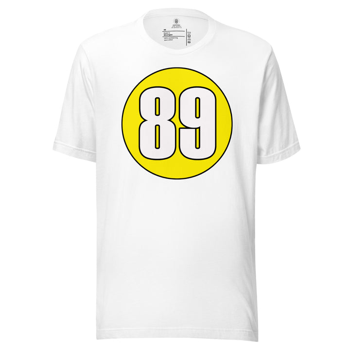 Unisex t-shirt: White on Yellow 89