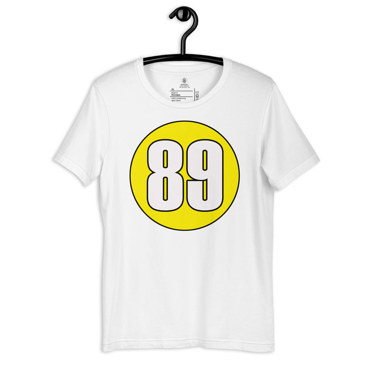 Unisex t-shirt: White on Yellow 89