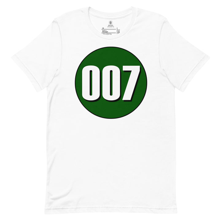 Unisex t-shirt: White on Hunter Green 007