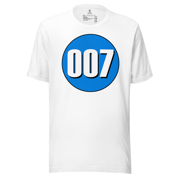 Unisex t-shirt: White on Blue 007