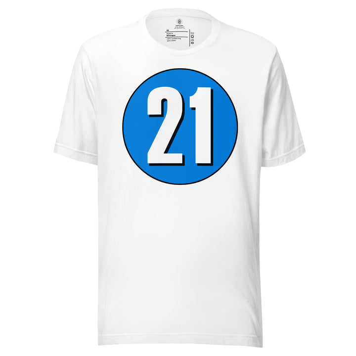 Unisex t-shirt: White on Blue 21