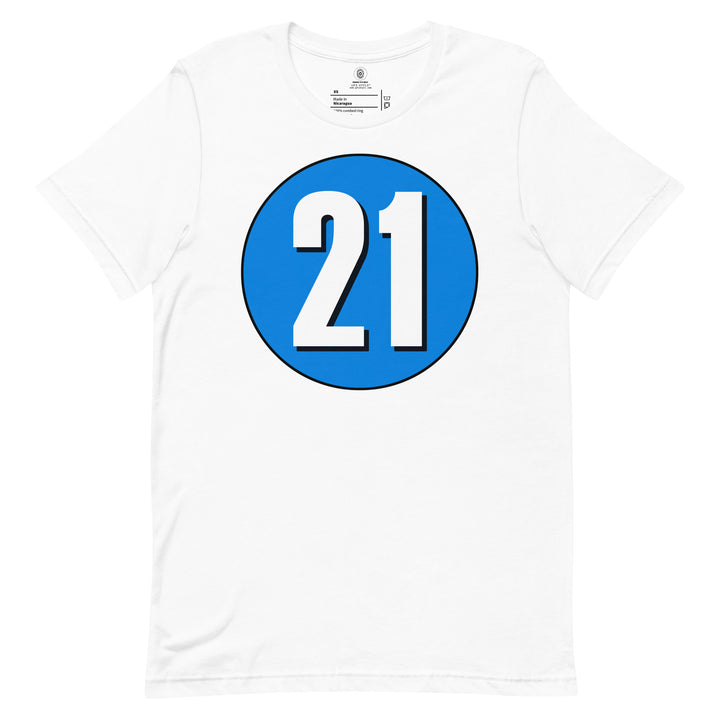 Unisex t-shirt: White on Blue 21