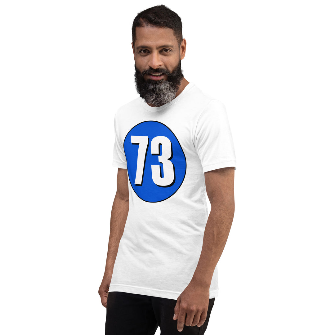 Unisex t-shirt: White on Periwinkle 73