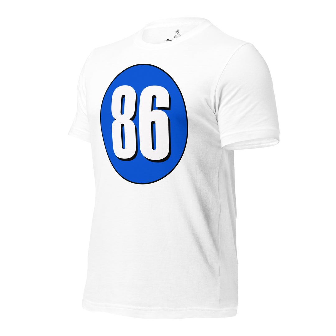 Unisex t-shirt: White on Periwinkle 86