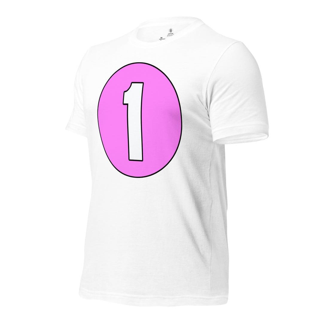 Unisex t-shirt: White on Pink 1