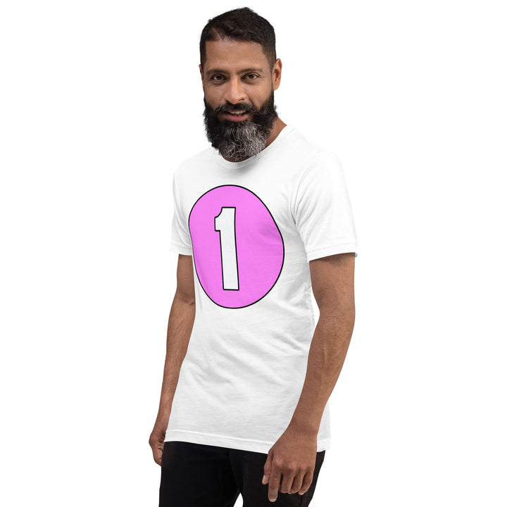 Unisex t-shirt: White on Pink 1