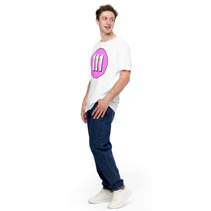 Unisex t-shirt: White on Pink 111